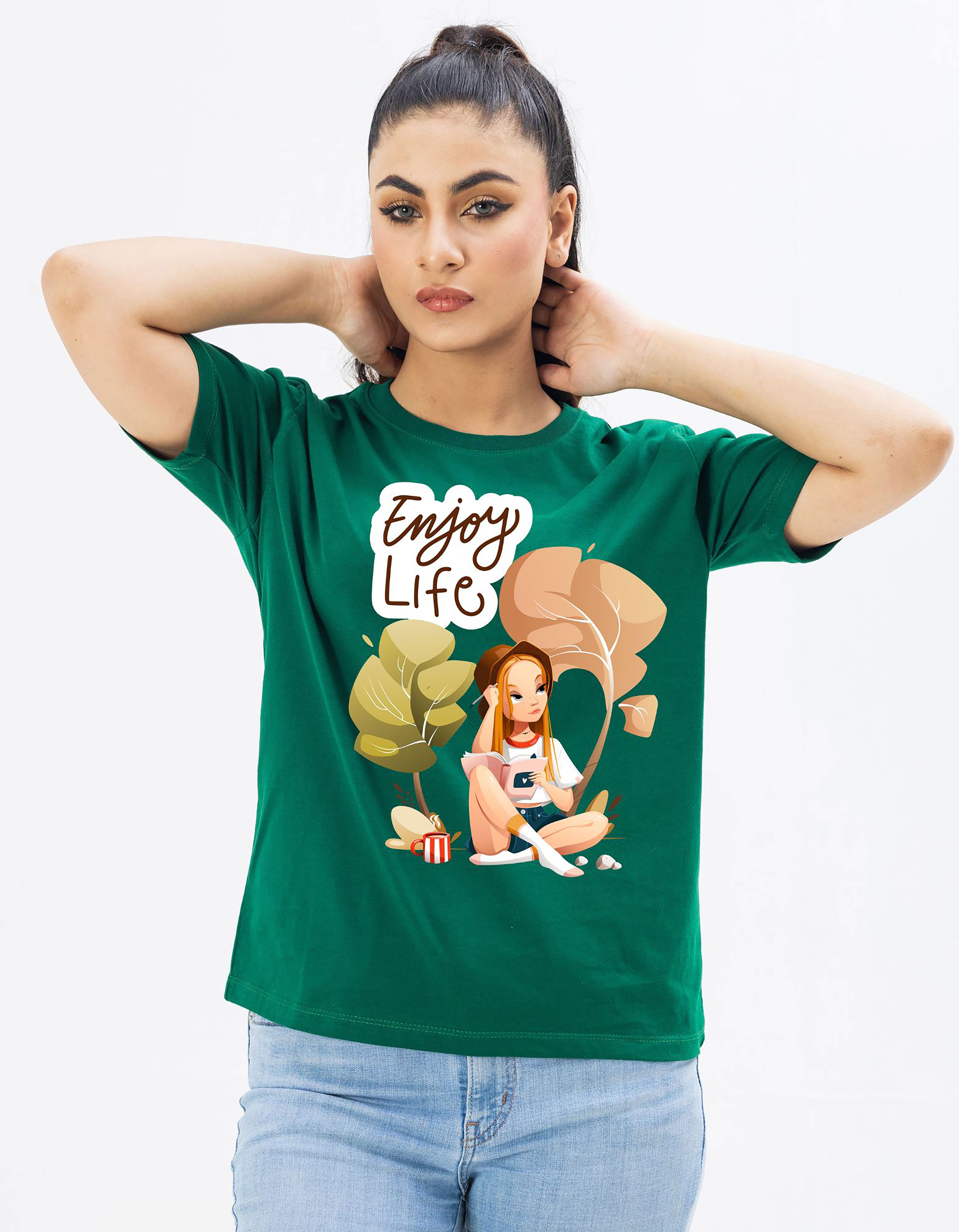 Enjoy Life Printed Green T-shirt